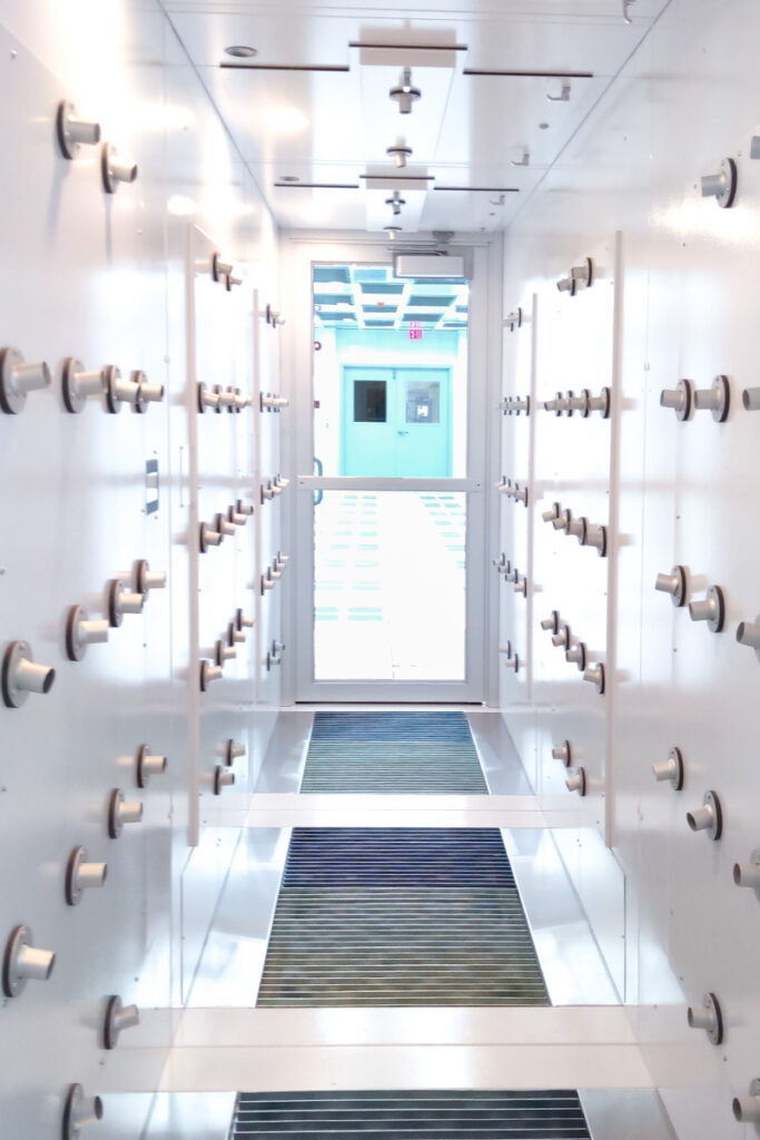 Photo of an air shower leading to a cleanroom